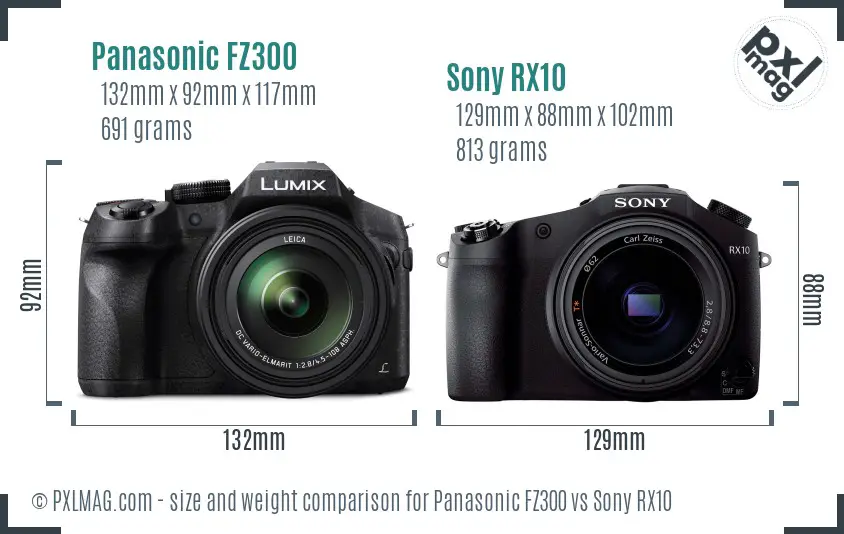 Panasonic FZ300 vs Sony RX10 size comparison