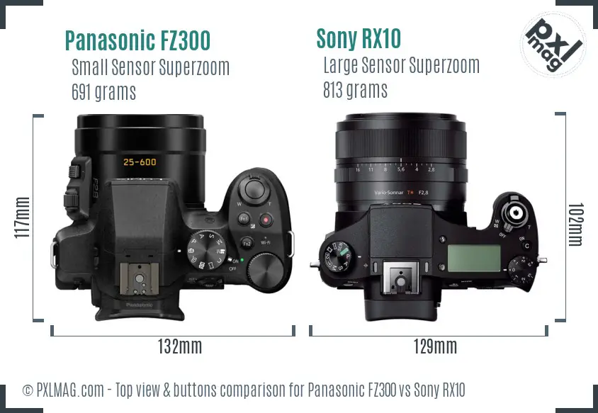 Panasonic FZ300 vs Sony RX10 top view buttons comparison