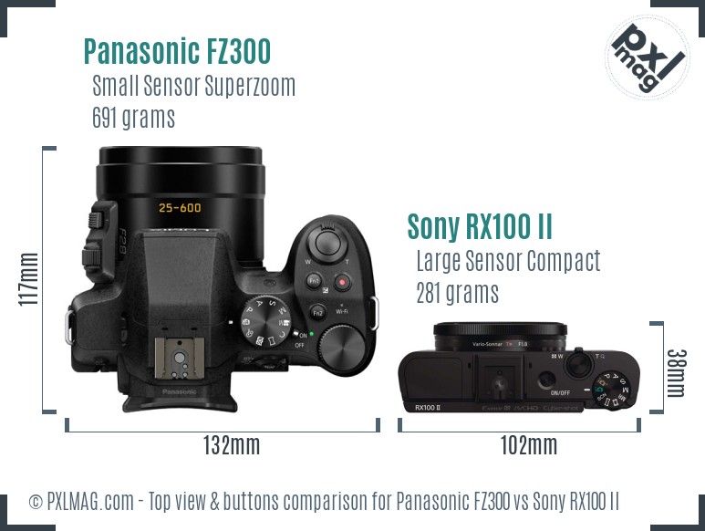 Panasonic FZ300 vs Sony RX100 II top view buttons comparison