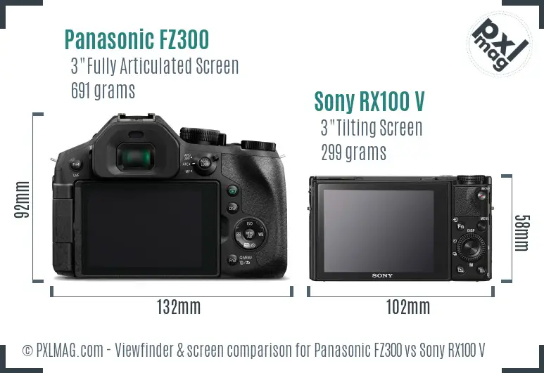 Panasonic FZ300 vs Sony RX100 V Screen and Viewfinder comparison
