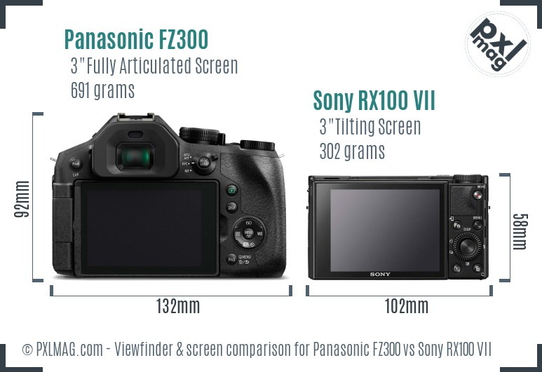 Panasonic FZ300 vs Sony RX100 VII Screen and Viewfinder comparison