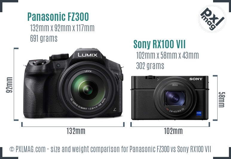 Panasonic FZ300 vs Sony RX100 VII size comparison