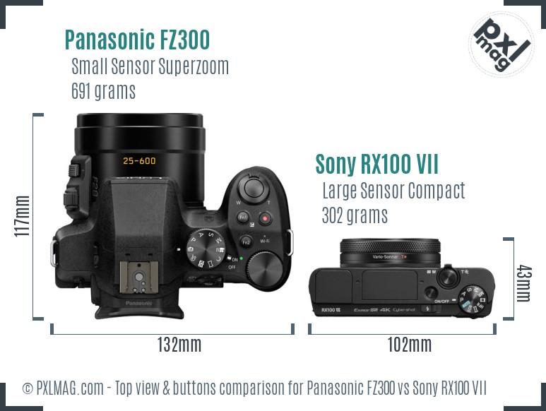 Panasonic FZ300 vs Sony RX100 VII top view buttons comparison