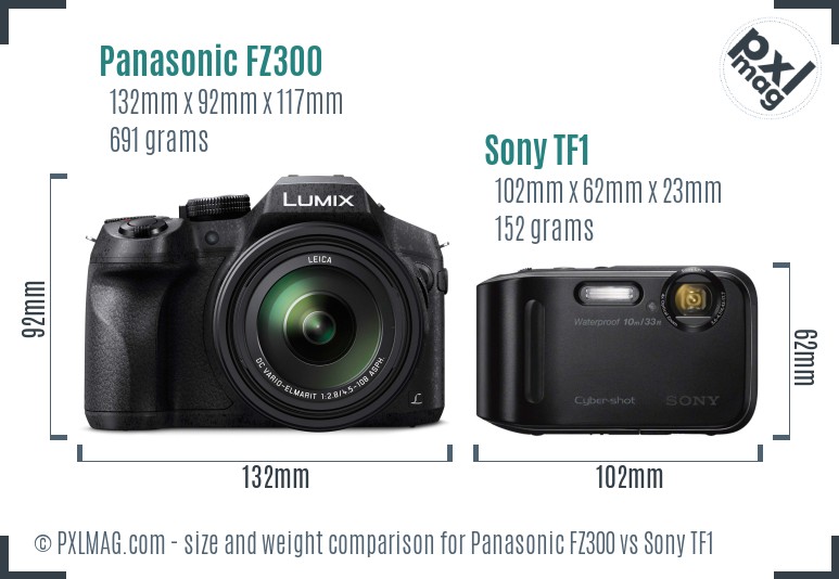 Panasonic FZ300 vs Sony TF1 size comparison Panasonic FZ300 vs Sony TF1 size comparison