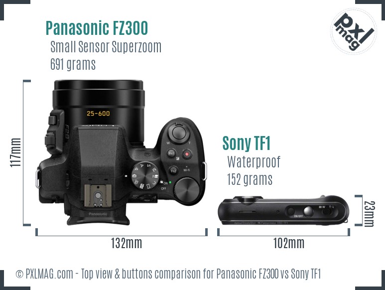 Panasonic FZ300 vs Sony TF1 top view buttons comparison