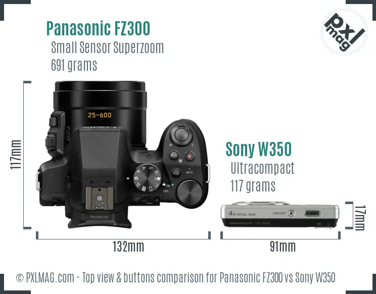 Panasonic FZ300 vs Sony W350 top view buttons comparison