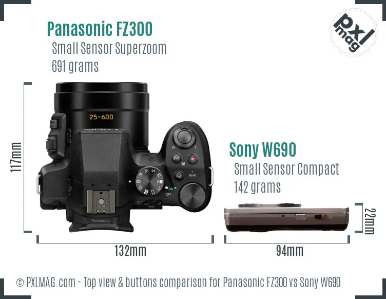 Panasonic FZ300 vs Sony W690 top view buttons comparison