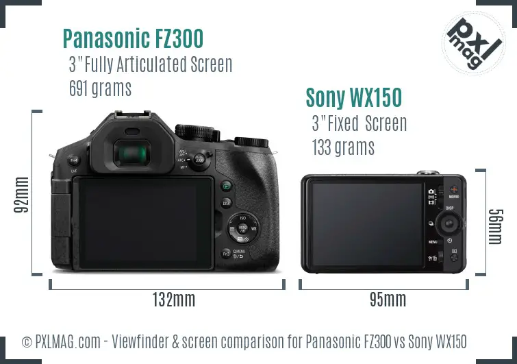 Panasonic FZ300 vs Sony WX150 Screen and Viewfinder comparison