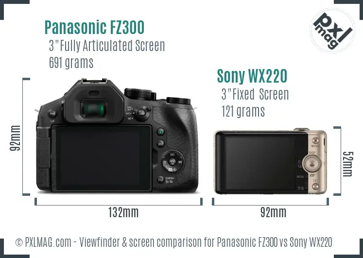 Panasonic FZ300 vs Sony WX220 Screen and Viewfinder comparison