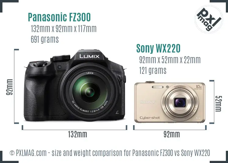 Panasonic FZ300 vs Sony WX220 size comparison