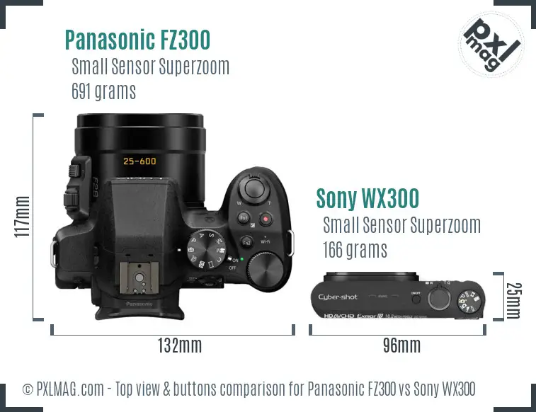 Panasonic FZ300 vs Sony WX300 top view buttons comparison