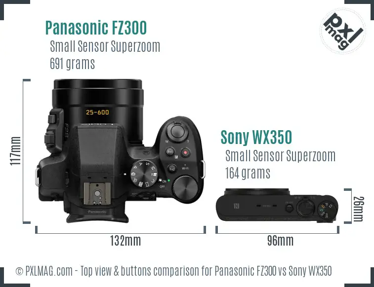 Panasonic FZ300 vs Sony WX350 top view buttons comparison Panasonic FZ300 vs Sony WX350 top view buttons comparison