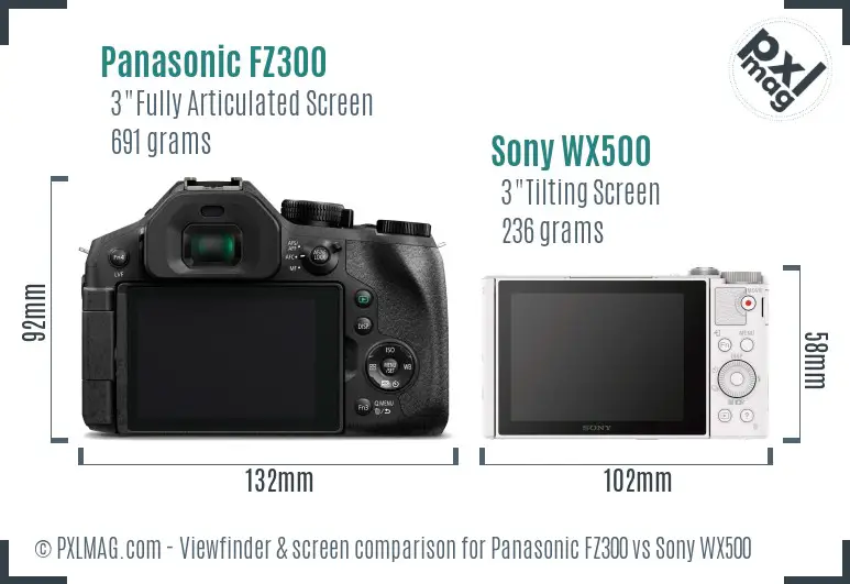 Panasonic FZ300 vs Sony WX500 Screen and Viewfinder comparison