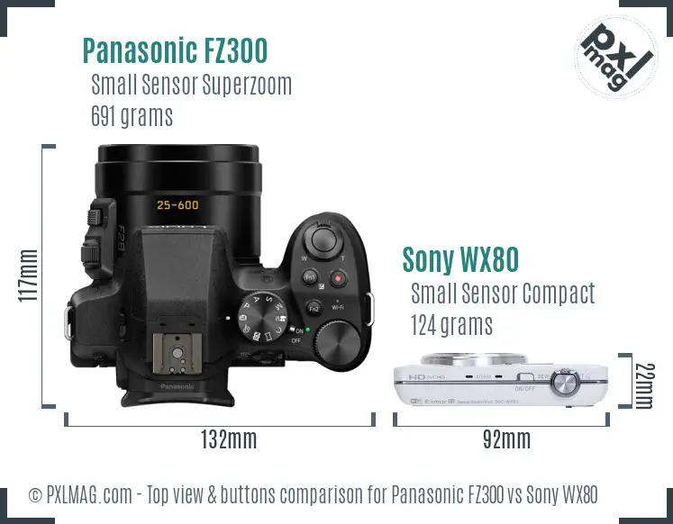 Panasonic FZ300 vs Sony WX80 top view buttons comparison
