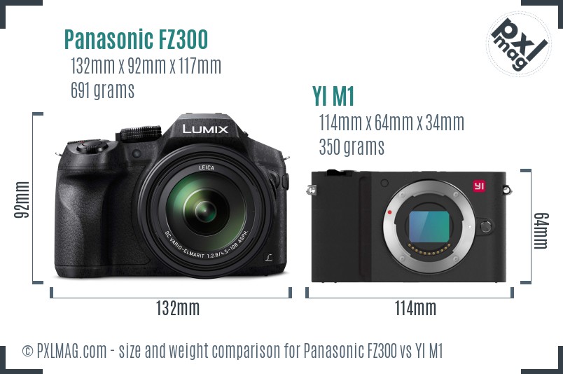 Panasonic FZ300 vs YI M1 size comparison