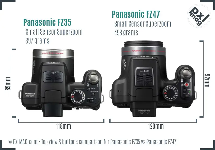 Panasonic FZ35 vs Panasonic FZ47 top view buttons comparison