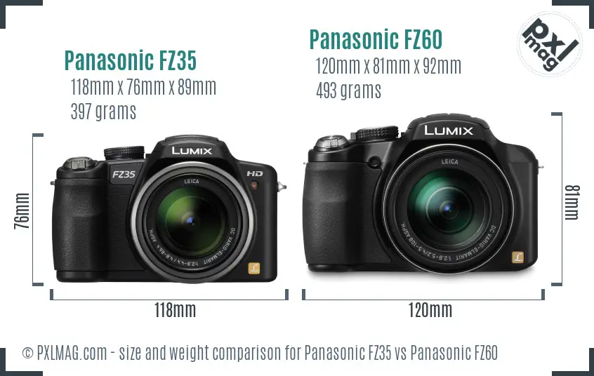 Panasonic FZ35 vs Panasonic FZ60 size comparison