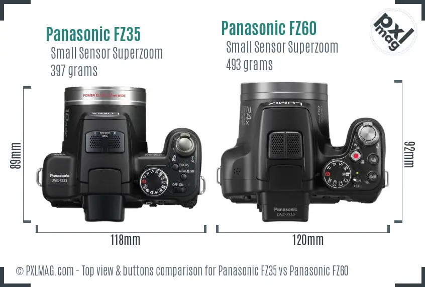 Panasonic FZ35 vs Panasonic FZ60 top view buttons comparison