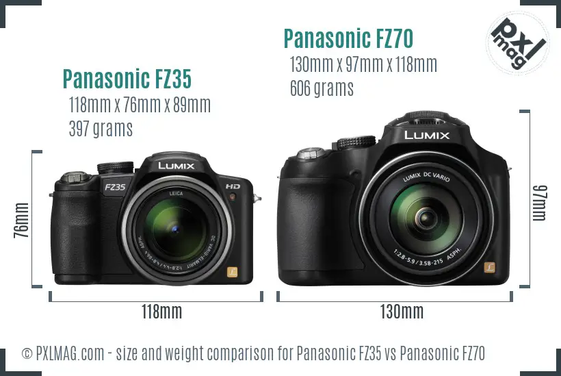 Panasonic FZ35 vs Panasonic FZ70 size comparison