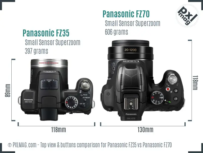 Panasonic FZ35 vs Panasonic FZ70 top view buttons comparison