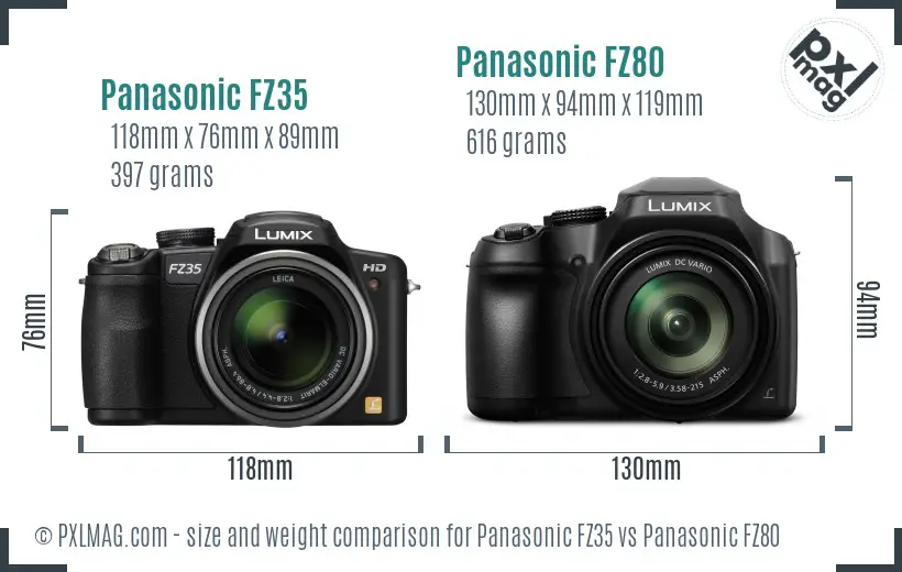 Panasonic FZ35 vs Panasonic FZ80 size comparison