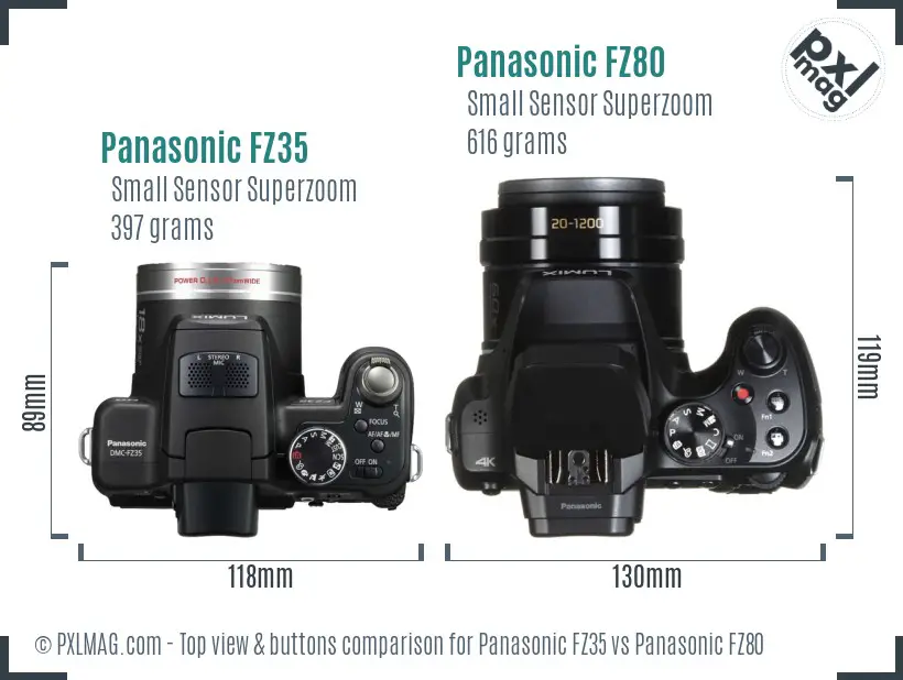 Panasonic FZ35 vs Panasonic FZ80 top view buttons comparison