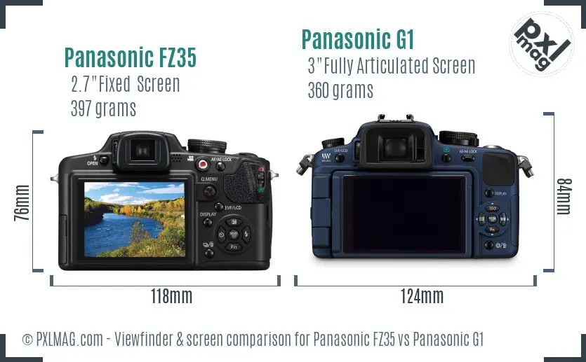 Panasonic FZ35 vs Panasonic G1 Screen and Viewfinder comparison
