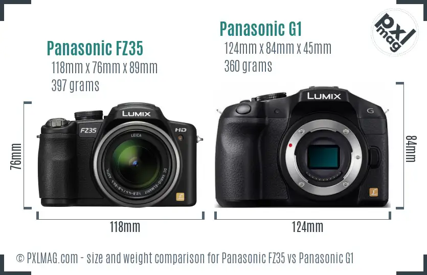 Panasonic FZ35 vs Panasonic G1 size comparison