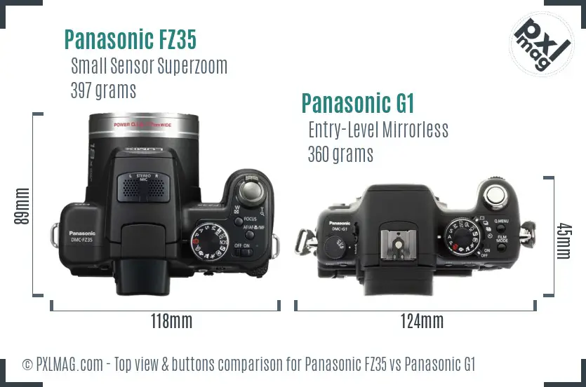 Panasonic FZ35 vs Panasonic G1 top view buttons comparison