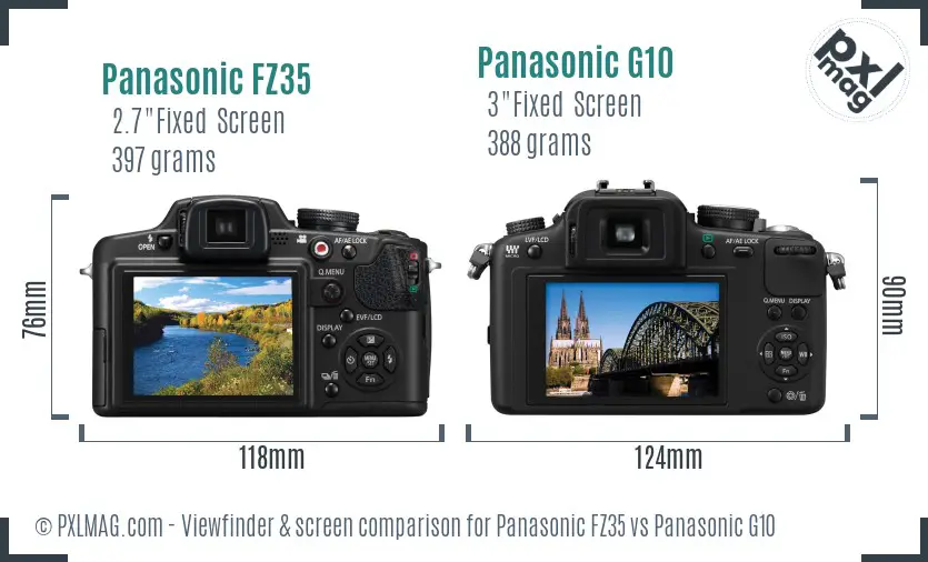 Panasonic FZ35 vs Panasonic G10 Screen and Viewfinder comparison