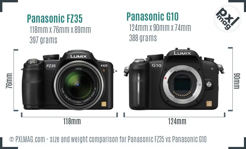 Panasonic FZ35 vs Panasonic G10 size comparison