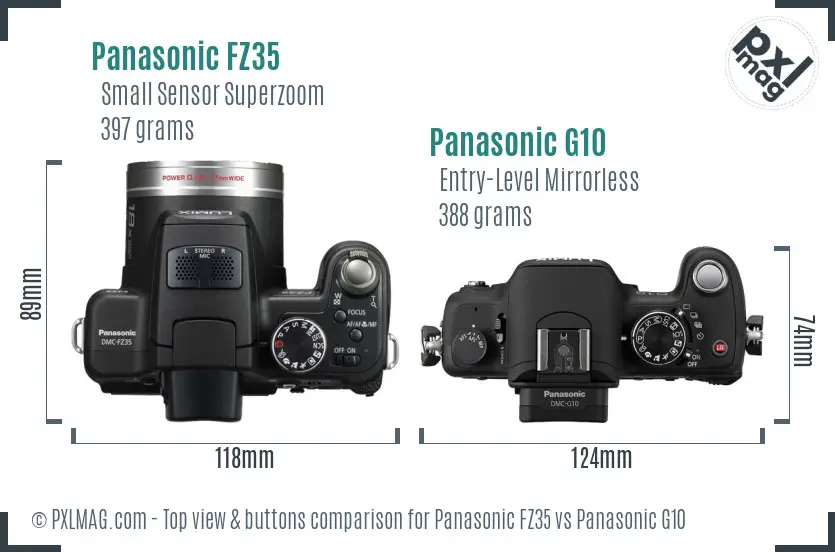 Panasonic FZ35 vs Panasonic G10 top view buttons comparison