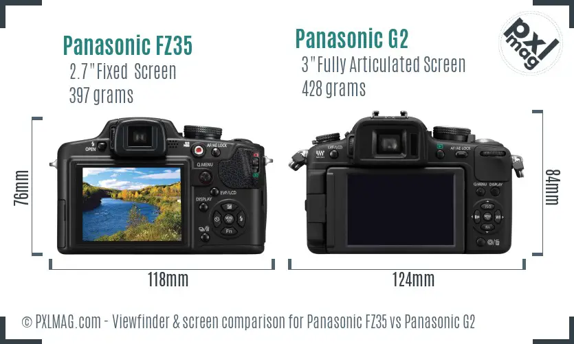 Panasonic FZ35 vs Panasonic G2 Screen and Viewfinder comparison