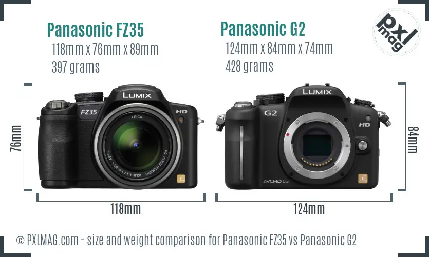 Panasonic FZ35 vs Panasonic G2 size comparison