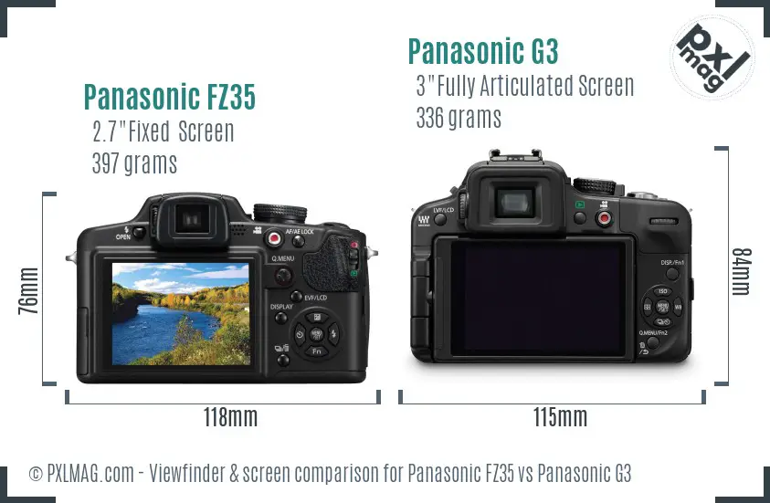 Panasonic FZ35 vs Panasonic G3 Screen and Viewfinder comparison
