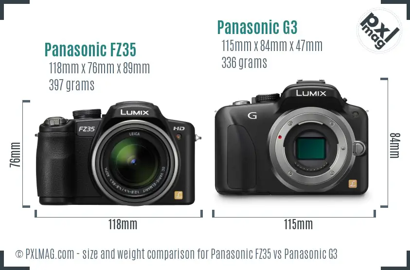 Panasonic FZ35 vs Panasonic G3 size comparison