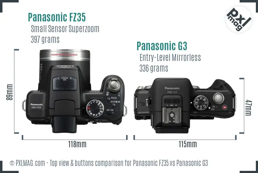 Panasonic FZ35 vs Panasonic G3 top view buttons comparison