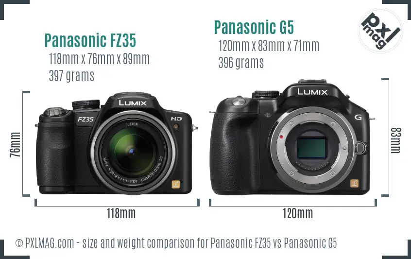 Panasonic FZ35 vs Panasonic G5 size comparison