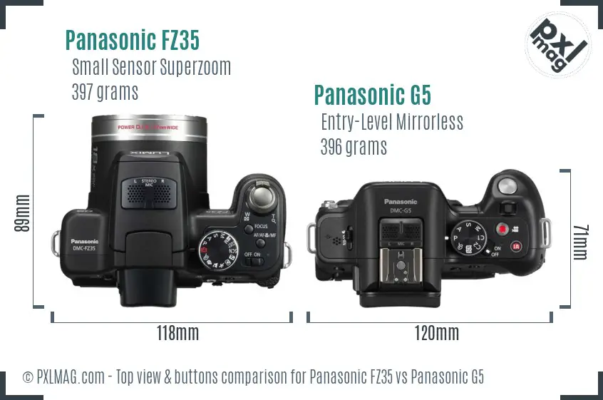 Panasonic FZ35 vs Panasonic G5 top view buttons comparison