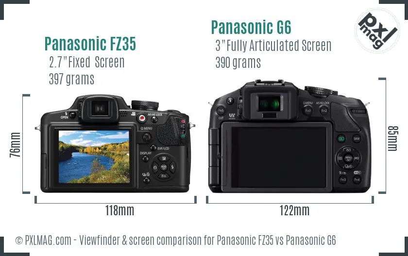 Panasonic FZ35 vs Panasonic G6 Screen and Viewfinder comparison