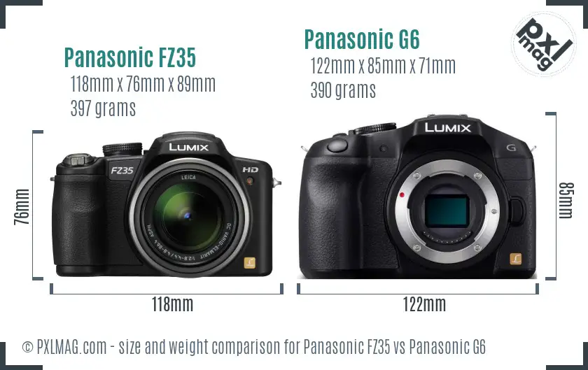 Panasonic FZ35 vs Panasonic G6 size comparison