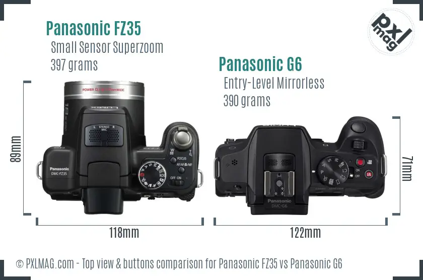 Panasonic FZ35 vs Panasonic G6 top view buttons comparison