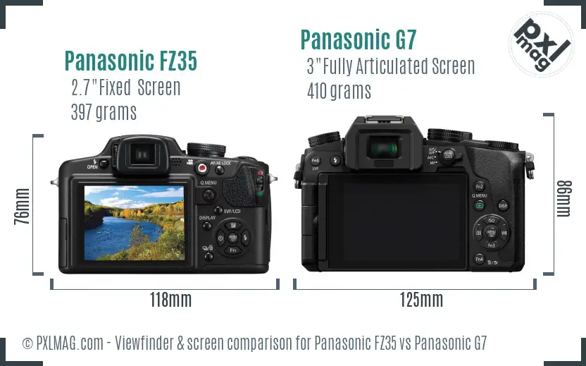Panasonic FZ35 vs Panasonic G7 Screen and Viewfinder comparison