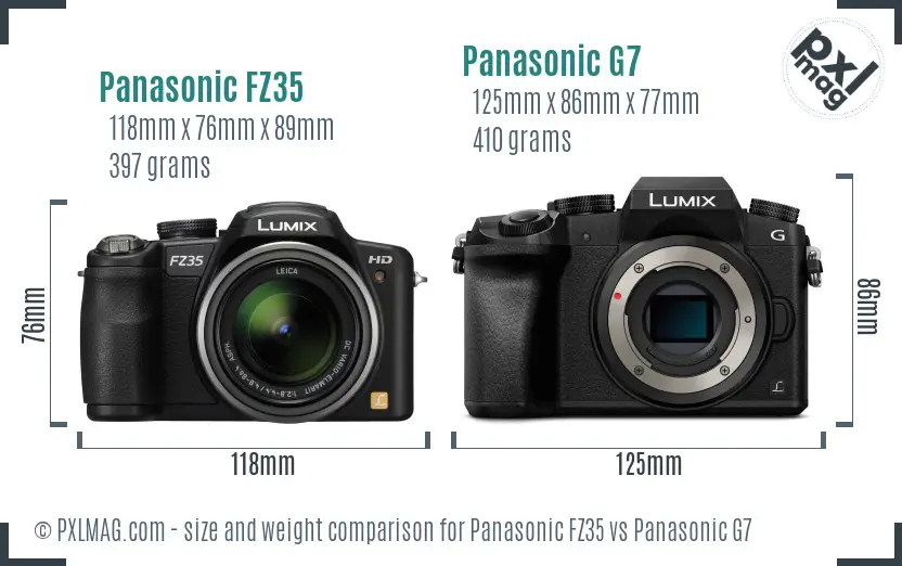 Panasonic FZ35 vs Panasonic G7 size comparison