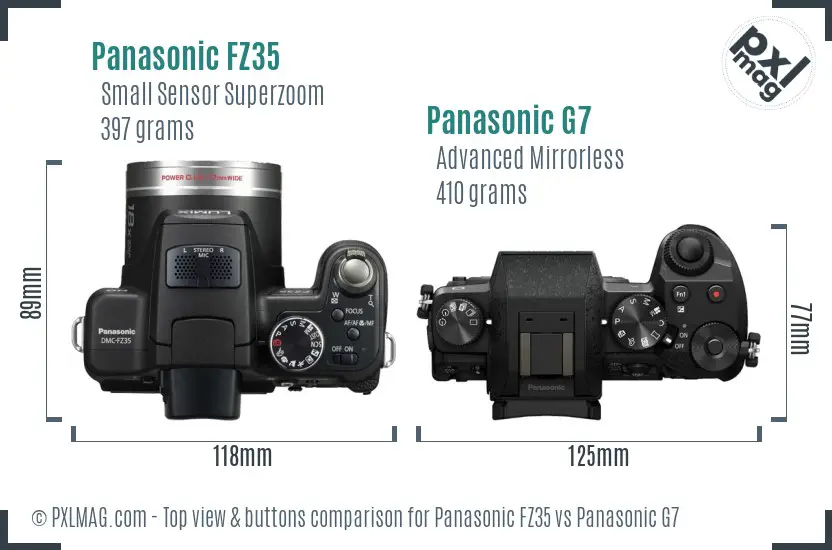 Panasonic FZ35 vs Panasonic G7 top view buttons comparison