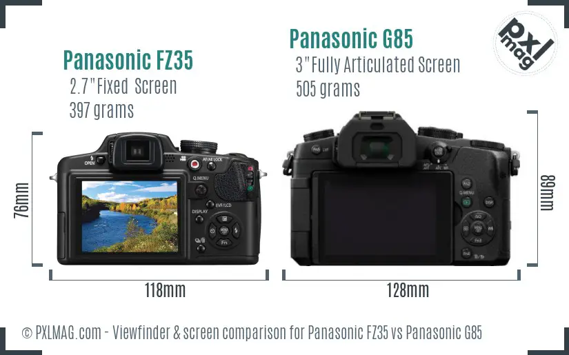 Panasonic FZ35 vs Panasonic G85 Screen and Viewfinder comparison