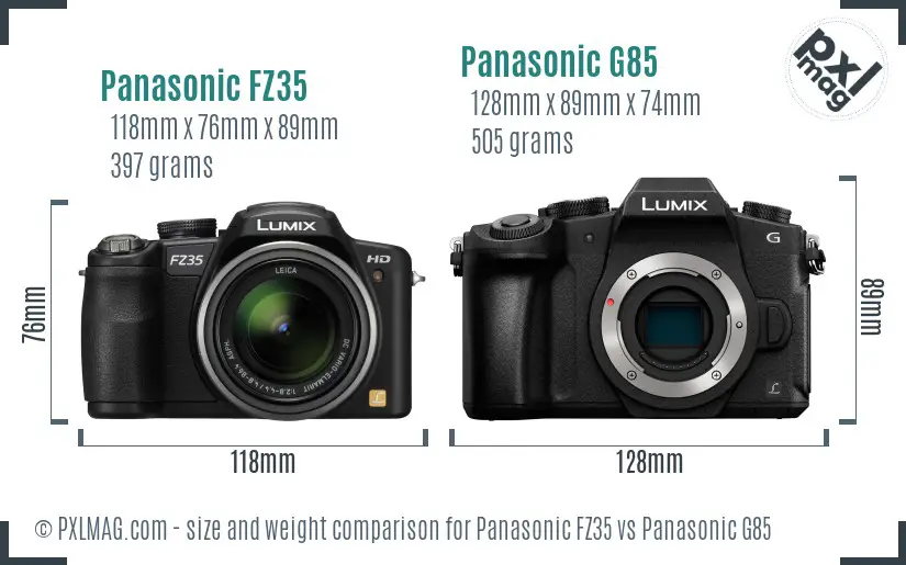 Panasonic FZ35 vs Panasonic G85 size comparison