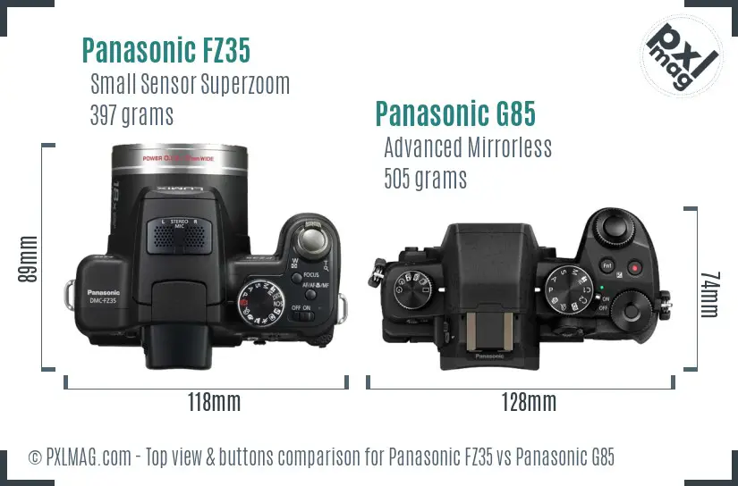 Panasonic FZ35 vs Panasonic G85 top view buttons comparison