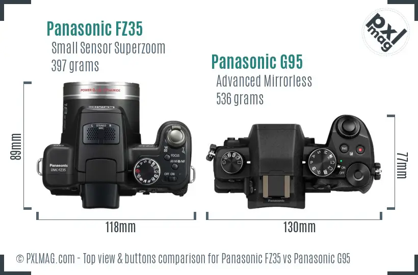 Panasonic FZ35 vs Panasonic G95 top view buttons comparison