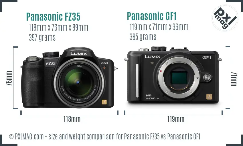 Panasonic FZ35 vs Panasonic GF1 size comparison